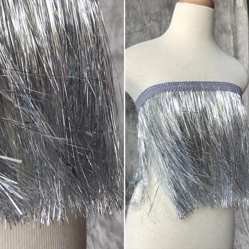 1.1 Yards Laser Shiny Tassel Fringe Trim Lace Ribbon Tassels Christmas Decor Curtains Latin Dance Dresses Skirt Fringes Sewing