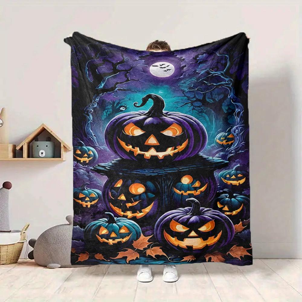 1pc Halloween Pumpkins Blanket Lightweight Flannel Blanket Throw Blanket For Sofa, Bed, Travel, Camping yy2509026213