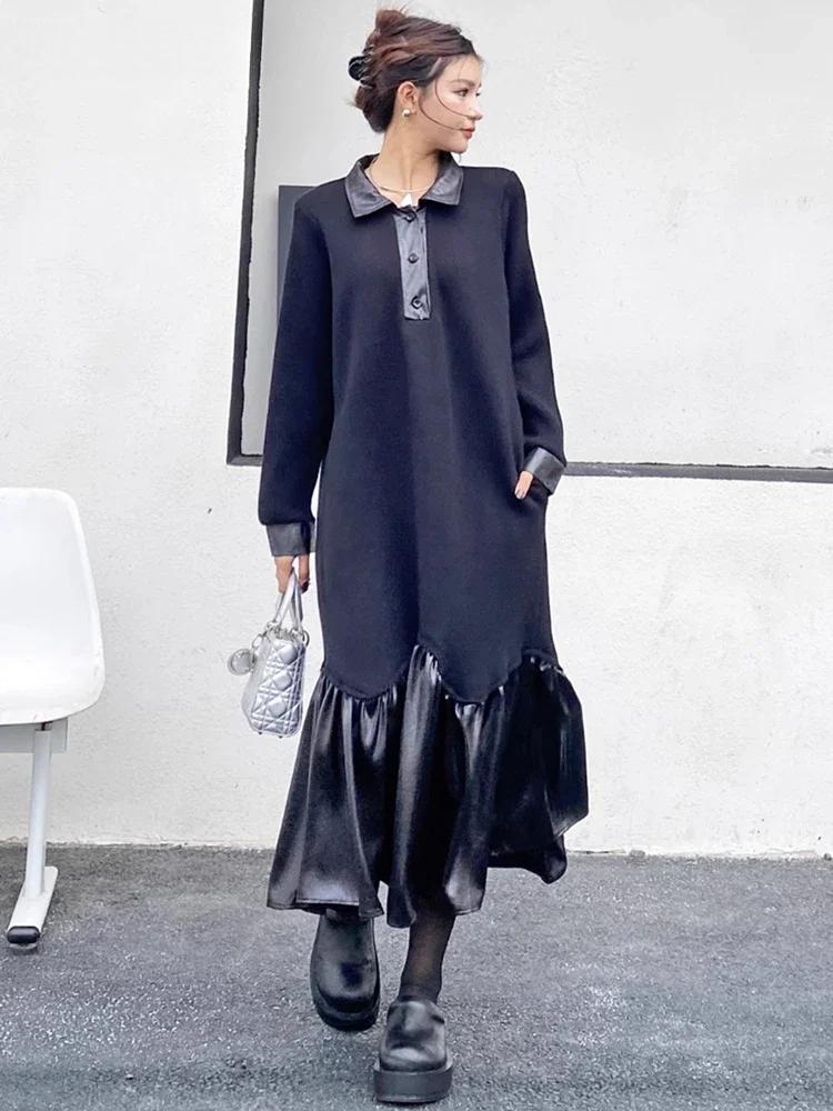 Xitao Повседневное однотонное платье А-силуэта с отложным воротником GJ1125