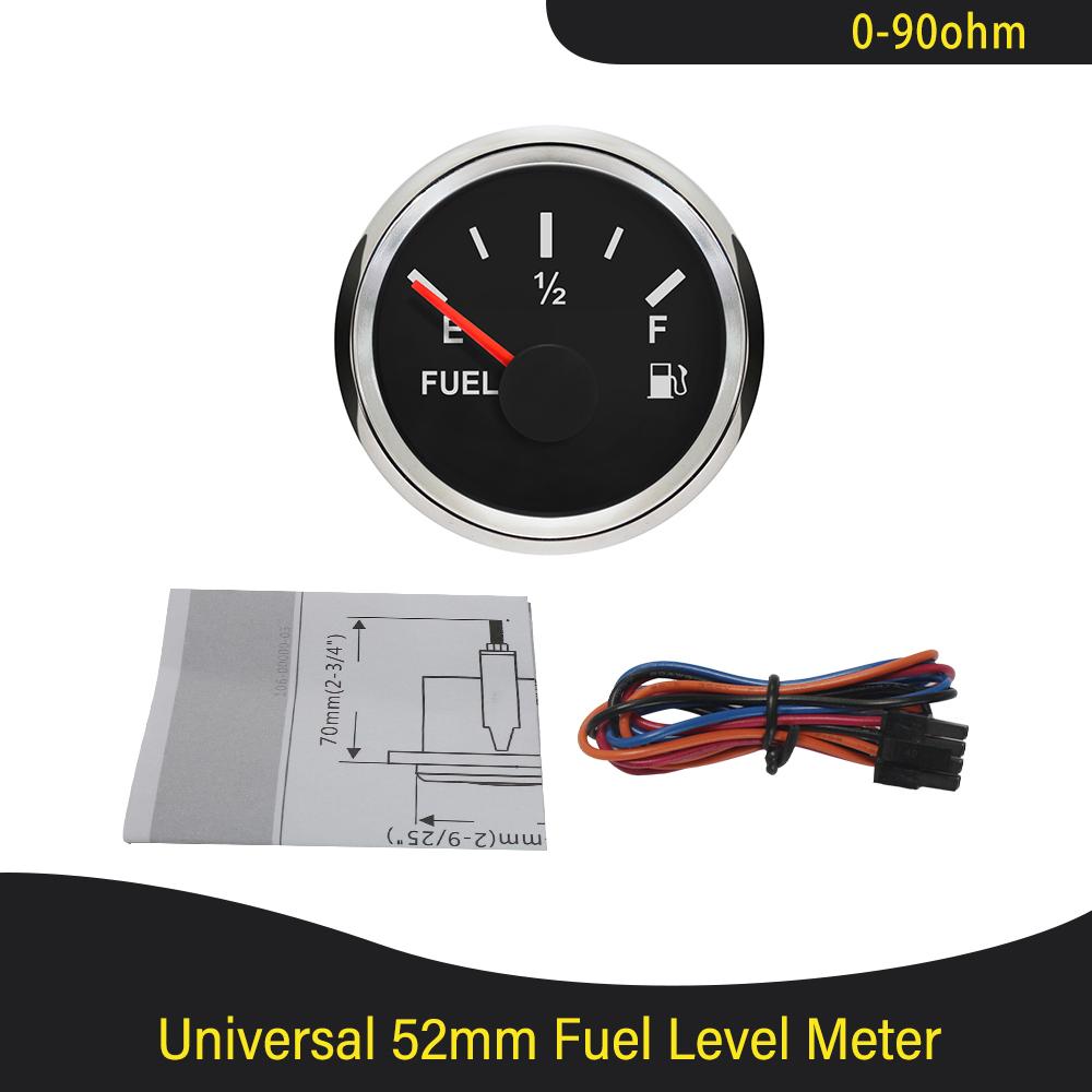 52mm 0-90ohm Signal Fuel Level Gauge Waterproof Dustproof with Red Backlight for Motorcycle Car Boat Universal 12V 24V
