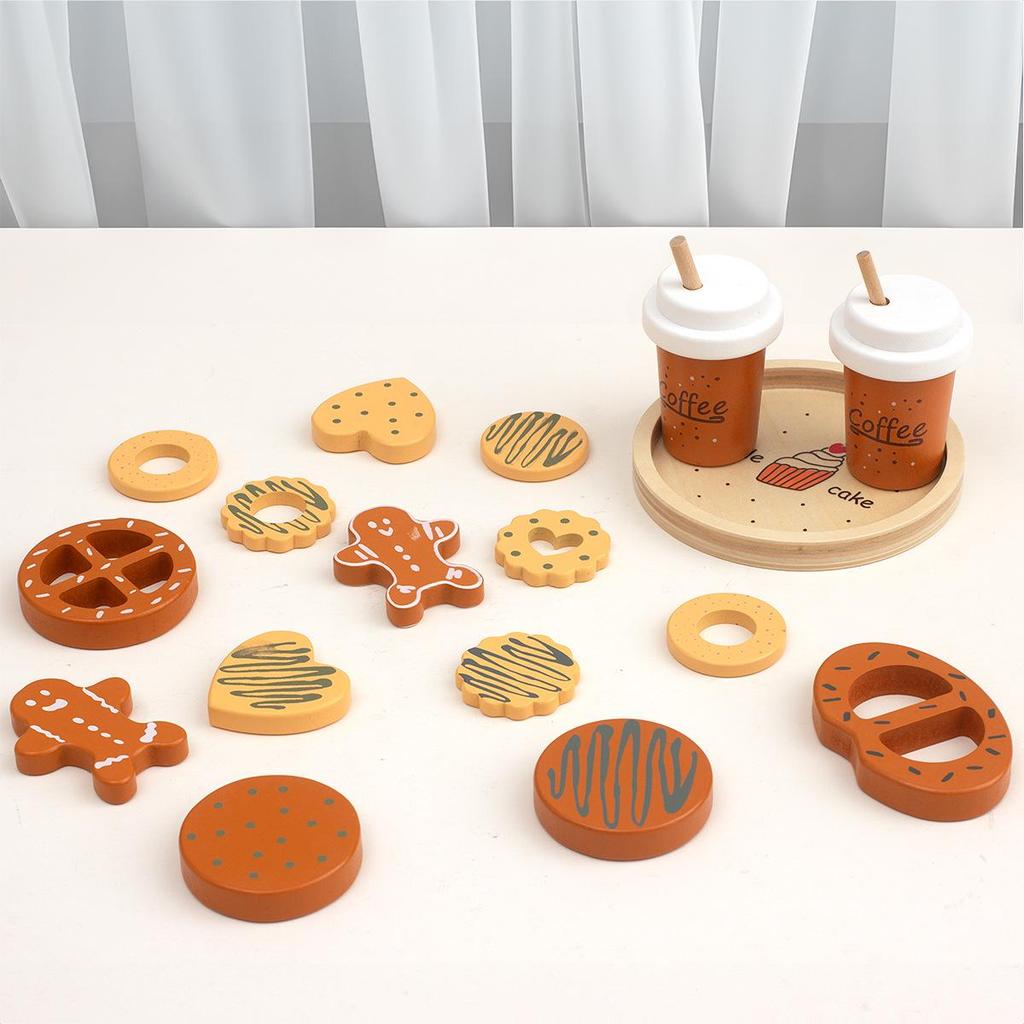 Kids' Coffee & Cookie Playset: Wooden Educational Toy for Parent-Child Interaction with Simulation Milk, Biscuits & Donuts