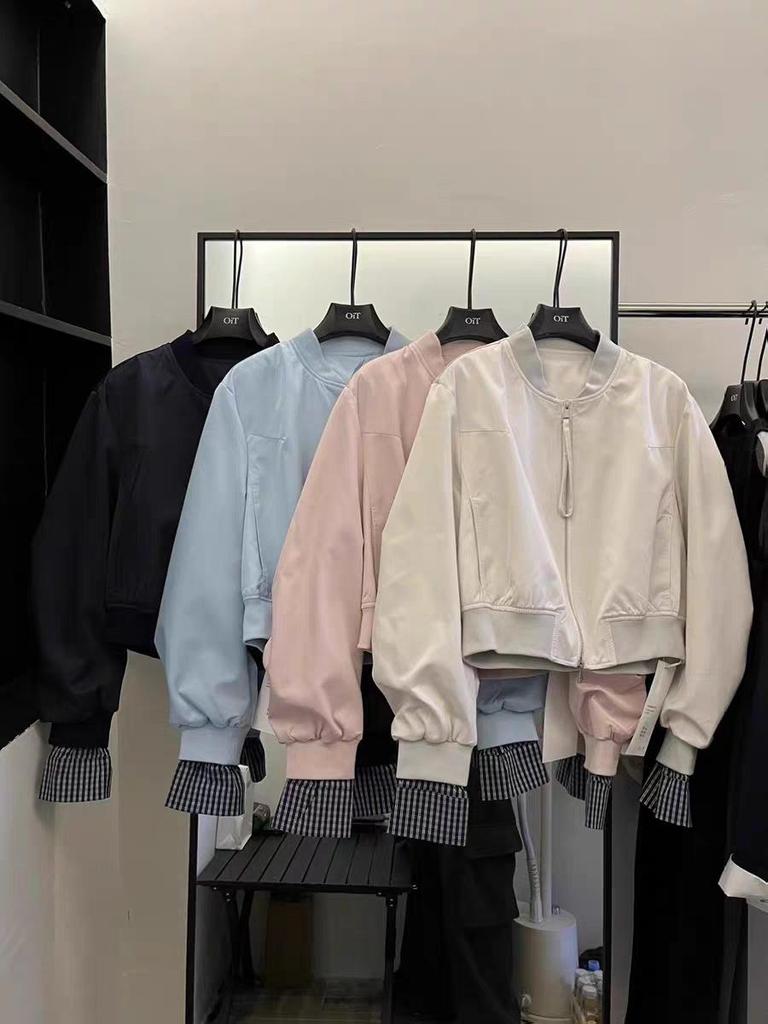 Женская бейсбольная куртка в корейском стиле, розовая, с вставками - модная весенняя коллекция 2025