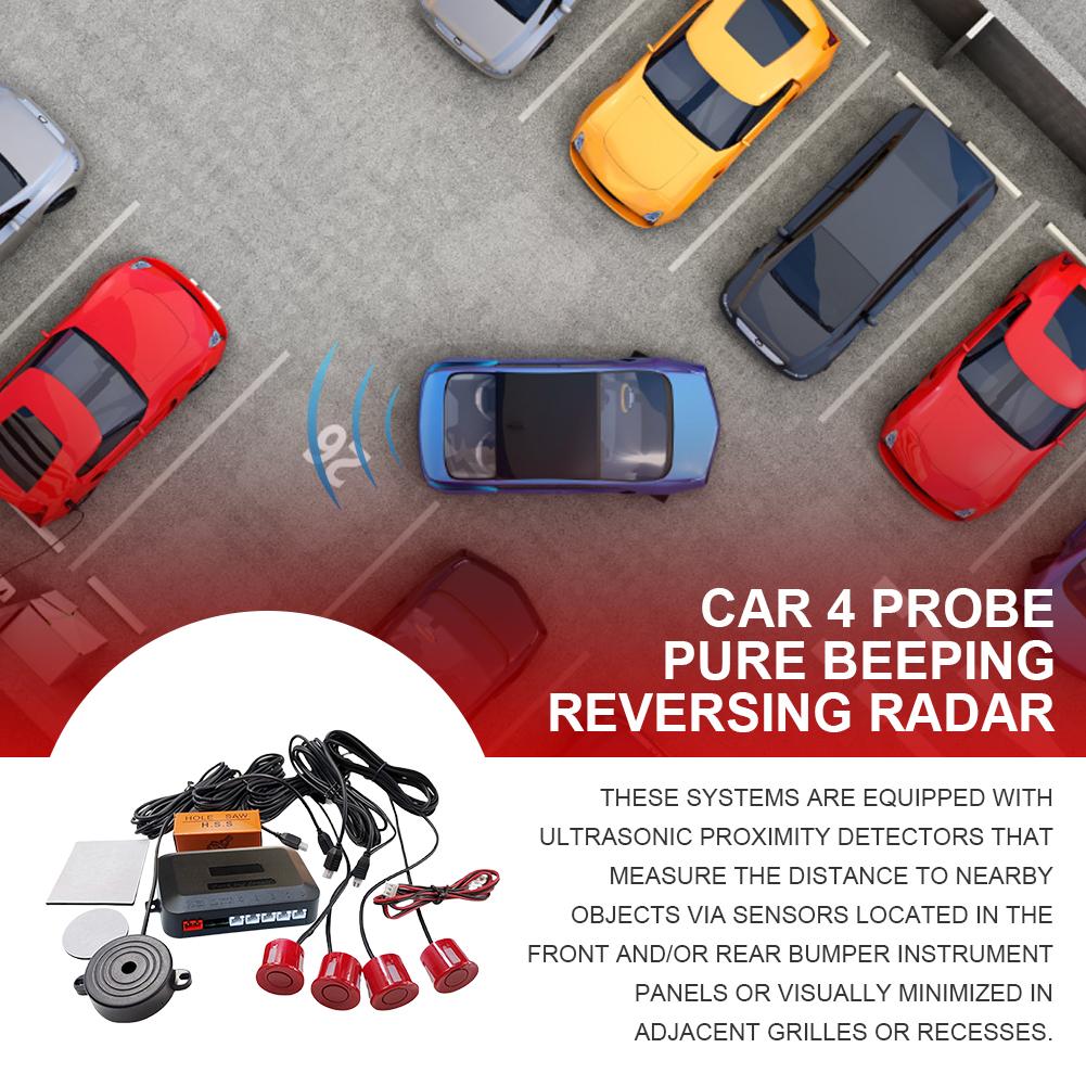 12V Car Parking Sensor Kit 4 Probe 22mm Backup Radar Sound Alert Parking Detector Pure Buzzer No Display for Vehicle Automobile