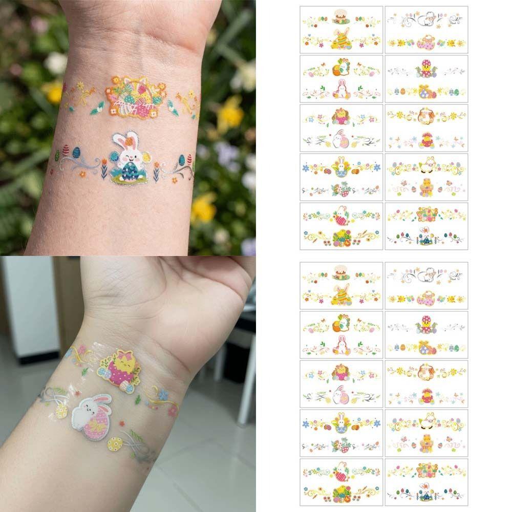 Wrist Arm Face Leg Face Temporary Tattoo Rabbit Carrot Eggs Flower Freckle Tattoo  Easter Day