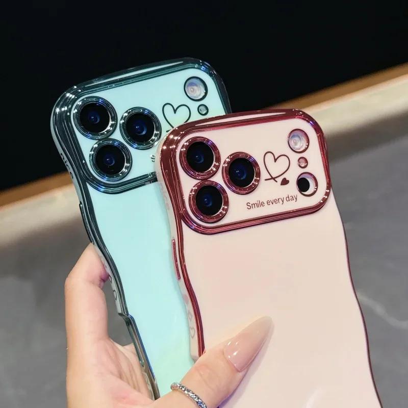 Electroplating Love Design Phone Case for iPhone 17 pro Max 17 Air 16 15 14 plus 13 12 11 pro Max with Lens Shockproof Bumper