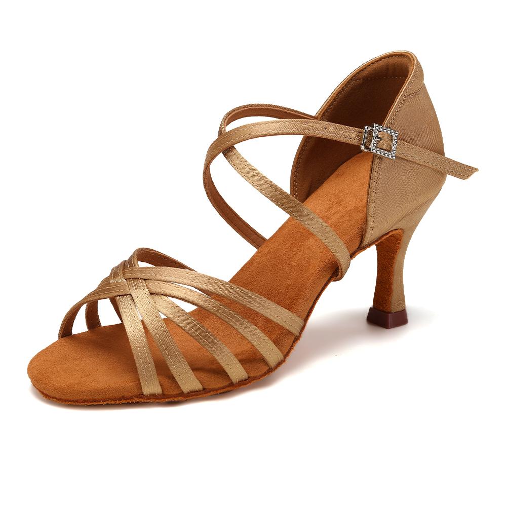 Women's Latin Dance Shoes Ladies Salsa Ball Party Shoes Satin Girls Chacha Tango Heel 7.5CM