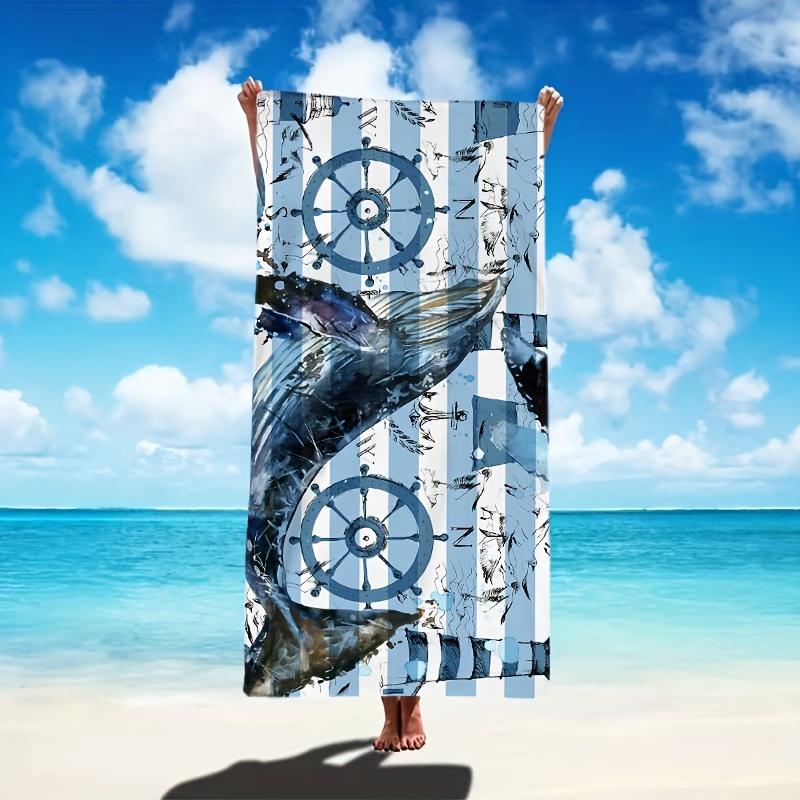1pc Whale Navy Pattern Beach Towel, Super Absorbent Quick Dry Swim Towel, Lightweight and Soft Beach Fashion Blanket for Beach Swimming