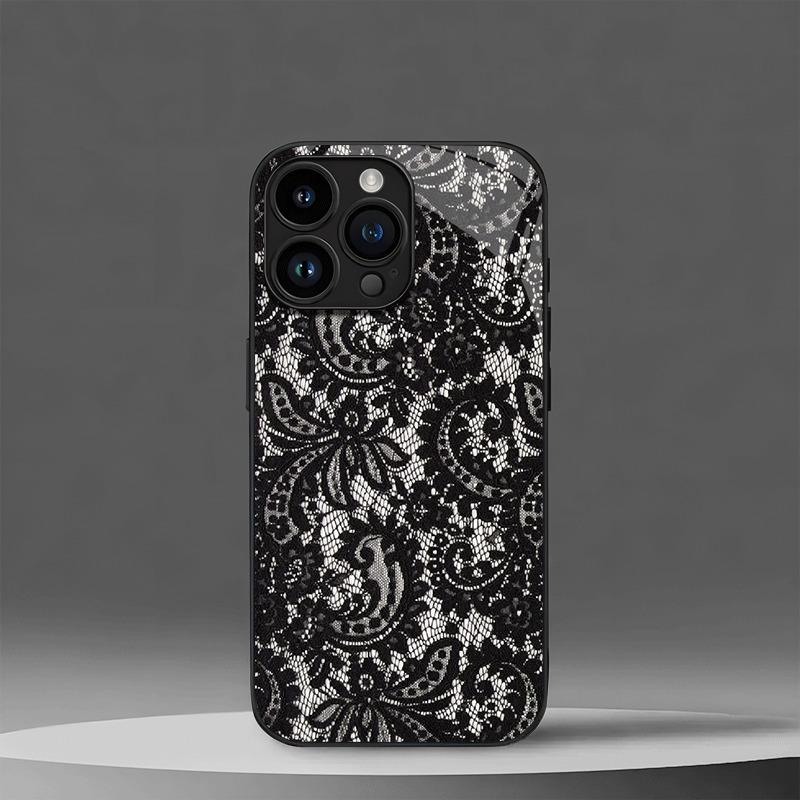 Черный кружевной стиль Крутой рисунок девушки Закаленное стекло Черный чехол для телефона Для Samsung Galaxy S25 S24 S23 Ultra Plus FE Чехол