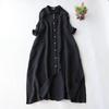 2025 Summer Fashion Plus Size Women's Cotton Linen Mid-Length Lapel Dress - Loose, Simple, and Slimming.