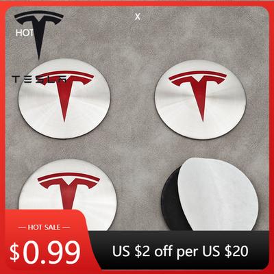 Автомобильная наклейка 4 шт./комплект 56 мм Серебристо-красная Колпачок Tesla Колпачок ступицы Наклейка Логотип для Tesla Model 3 Y S X Персонализированная автомобильная наклейка