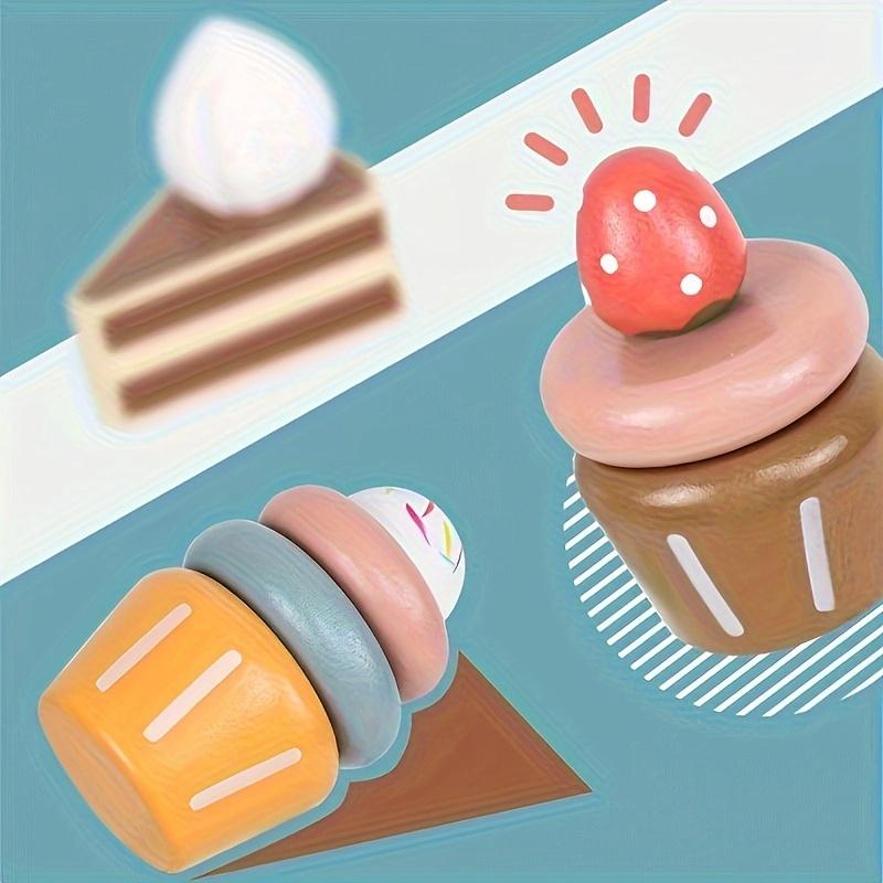 Wooden Cake Pop Shop Playset ,8 Piece Pretend Play Food Toy with Multi-Tiered Dessert Tower Educational Kitchen Roleplay Set for Kids 3+