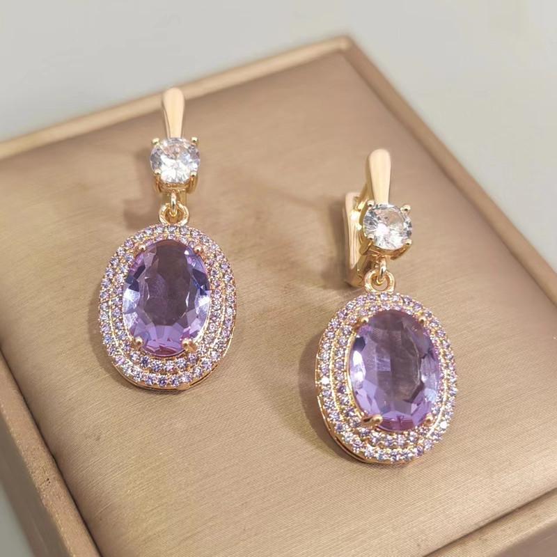 Роскошные фиолетовые овальные серьги-капли для женщин, новинка 2023 года, модные серьги с цирконом золотого цвета, свадебные украшения, аксессуары