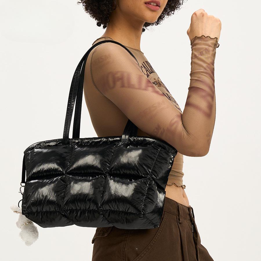 Женские сумки из хлопка с пухом, сумки через плечо большой емкости, модная глянцевая нейлоновая сумка-тоут из хлопка сэндвич