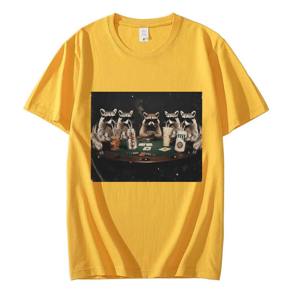 Drinking Iced Coffee Raccoon Poker Night Funny Meme T Shirt Fashion Vintage Short Sleeve Tshirt Unisex Women Casual Loose Tshirts