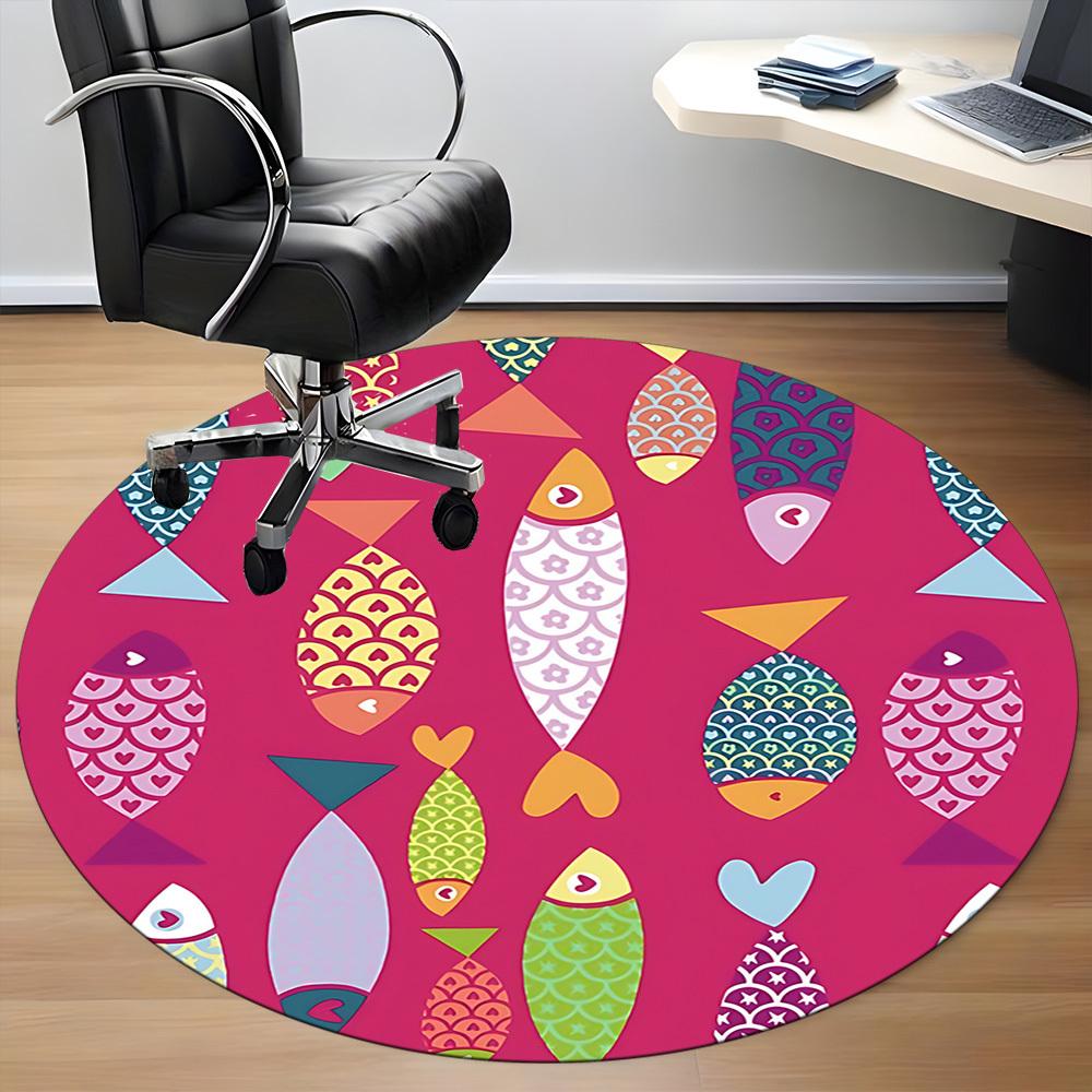 1pc Fishes Pattern Office Round Area Rug, Indoor Mat Suitable For Office, Under Office Chairs Bedroom Living Room Home Decor, Room Deco 045