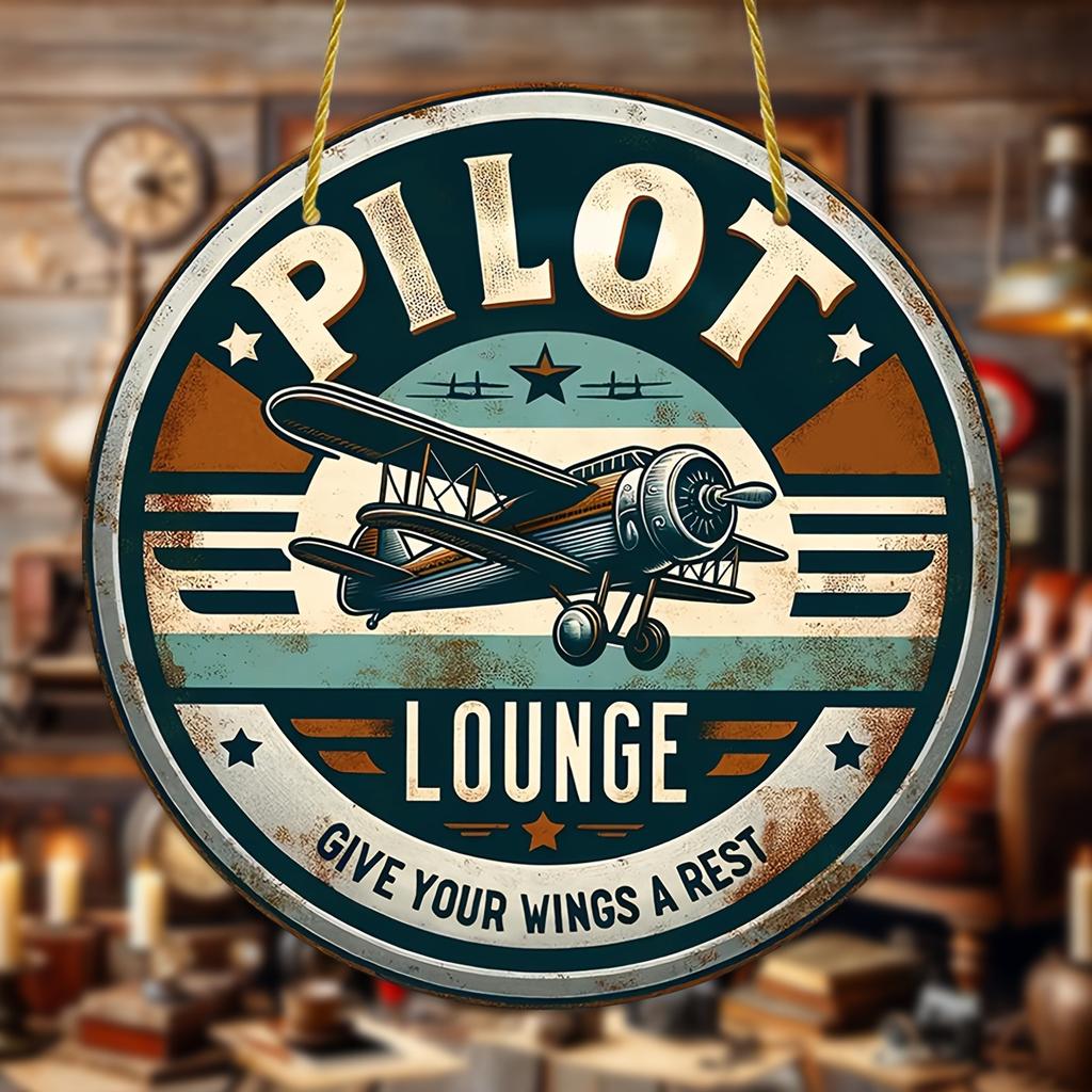 1 шт., круглый деревянный знак (8''x 8''), Pilot Lounge ретро деревянная вывеска, венки аксессуары, ретро Pilot Lounge дверная вывеска для декора заднего плана гаража для мужчин пещера