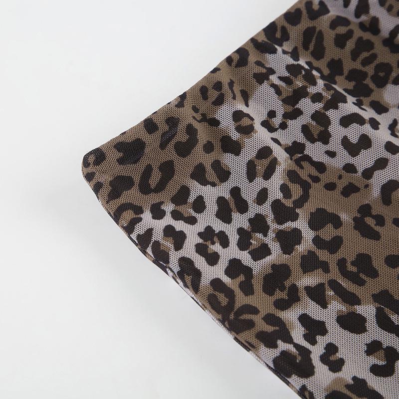 Осень/Зима 2024 Европейский и Американский Стиль Леопардовый Принт Сетка Асимметричная Длинная Юбка