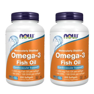 Now Foods Молекулярно дистиллированная Омега-3 1000 мг Рыбий жир Мягкие капсулы, 200 таблеток, 2 упаковки