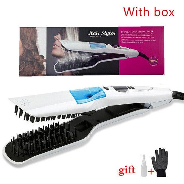 Утюг для волос с ЖК-дисплеем, паровой выпрямитель для волос, щетка, электрический утюжок для сухих и влажных волос, паровая расческа для выпрямления волос, инструмент для укладки