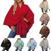 Women Shawl Coat V Neck Fall Winter Oversized Poncho Keep Warm Pure Color Windproof Open Front Shoulder Wraps with Bat Sleeves