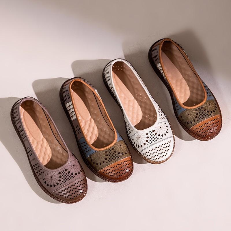 Модные сандалии GKTINOO из натуральной кожи 2025 Лето Новые Дышащие Полые Мягкая Подошва Неглубокие Удобные Женские Балетки