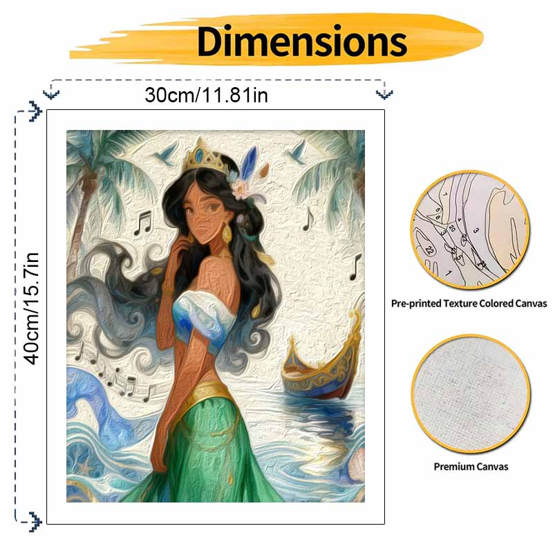 Disney Oil Paint Hand Painting Kit Princess Jasmine Wall Decoration Classic Style Home Decor Art Canvas Gift Bedroom Living Room Craft