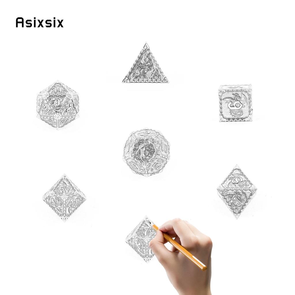 7 Pcs Purple Dragon Metal Dice Solid Metal Polyhedral Dice Set Suitable for Role-Playing RPG Board Game Card Game