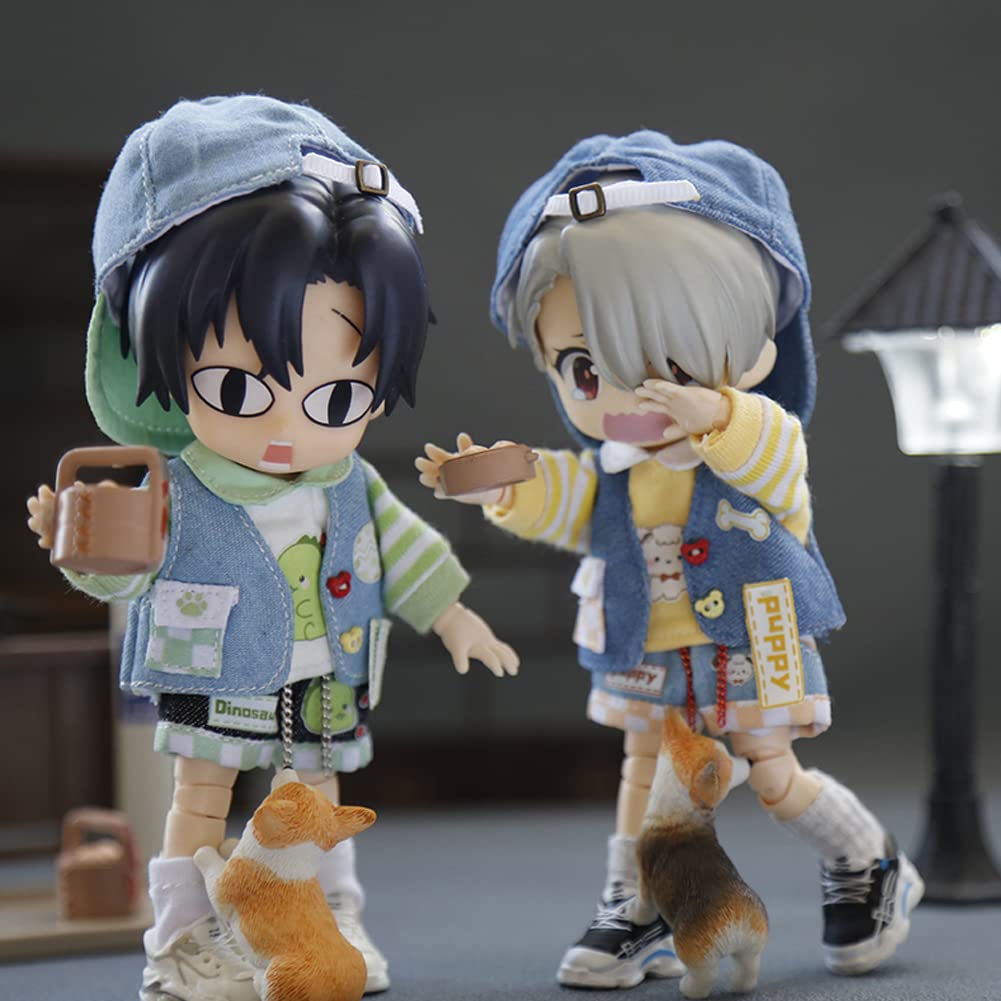 Rakulifey Obitsu 11 Clothes, Hat, OB11 Size Costume Set, Jacket, Pants, Vest, 112 BJD Doll Clothes, 4-Piece Set (Green)