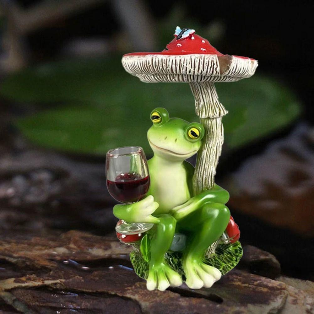 Red/Yellow Mushroom Sitting Frog Ornament Cartoon Resin Frog Sculptures Shelf Home