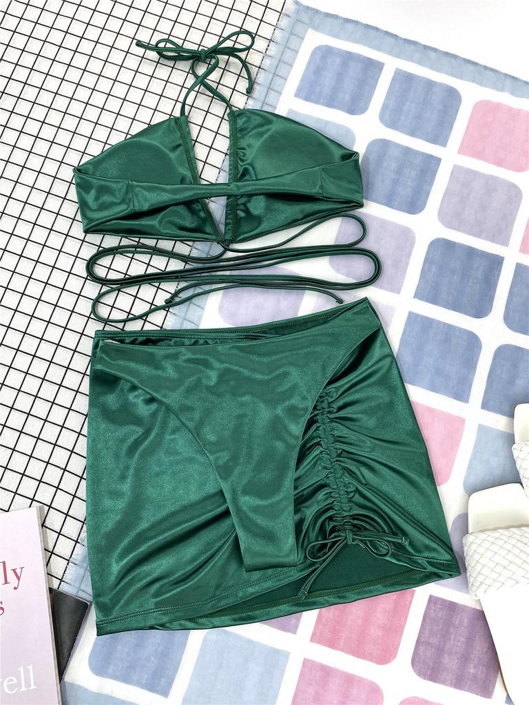 Women's Sexy Lace-Up Glossy Three-Piece Split Bikini Set