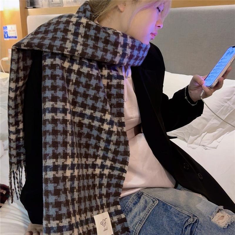 New Korean Version of Glutinous Rice Camouflage Plaid Scarf Ins Autumn and Winter Korean Version Versatile Student Shawl