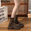 Ботинки в стиле ретро в британском стиле на толстой подошве для детей, осенне-зимние, короткие женские ботинки на толстом каблуке, увеличивающие рост