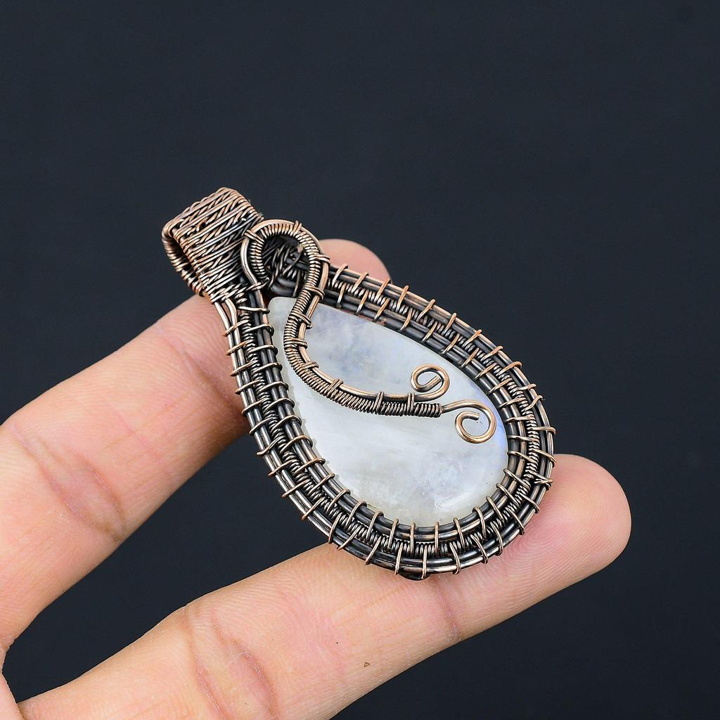 Кулон из лунного камня, обернутый медной проволокой 999 пробы, кулон из драгоценного камня ручной работы, подарок для мамы, антикварное украшение