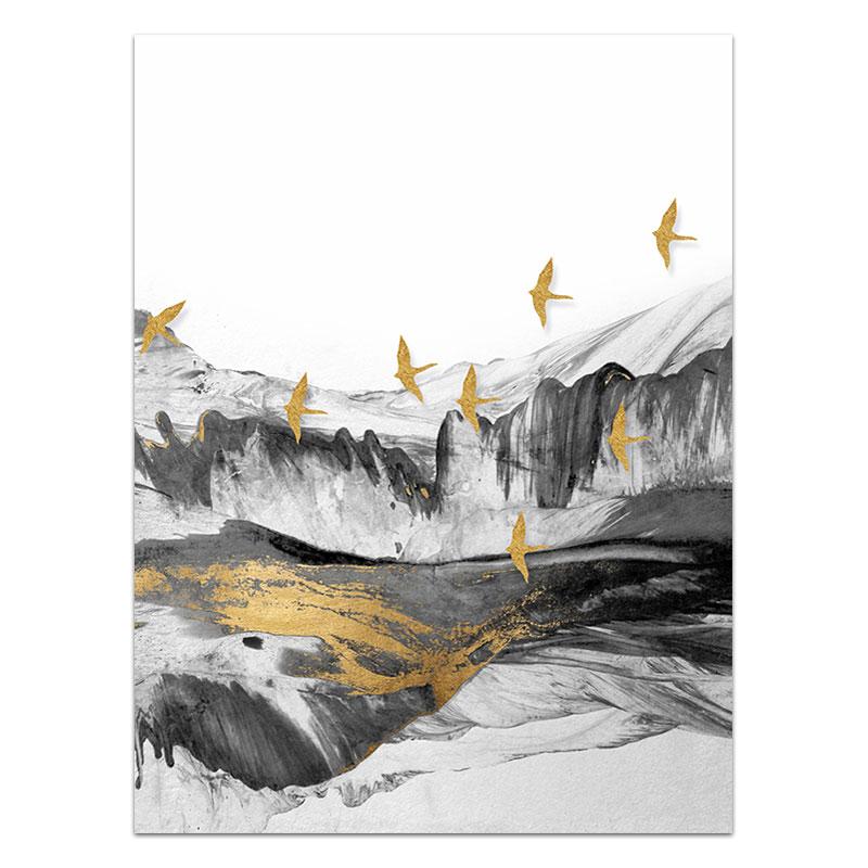 Скандинавский абстрактный художественный пейзаж, серый, золотой, комбинированная картина, настенная художественная картина, холст, печать плакатов для украшения гостиной