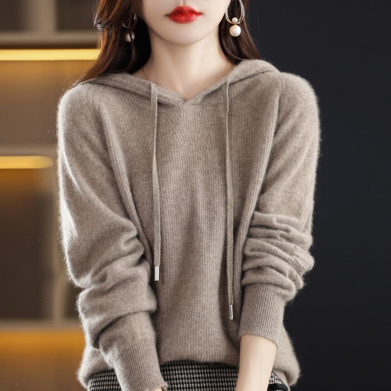 INDFS Женская мода повседневная осень-зима однотонный принт длинный рукав с капюшоном свитера