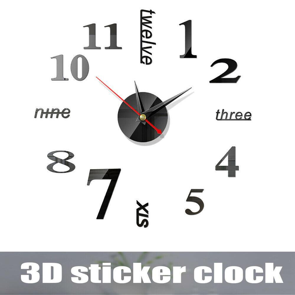 Настенные часы 3D Зеркальная наклейка Дизайн домашнего интерьера