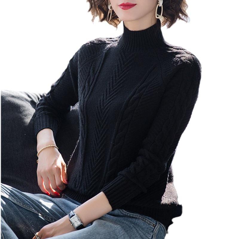 Свитер с полувысоким воротом для женщин Осень и Зима Корейская версия Свободный пуловер Толстый вязаный свитер