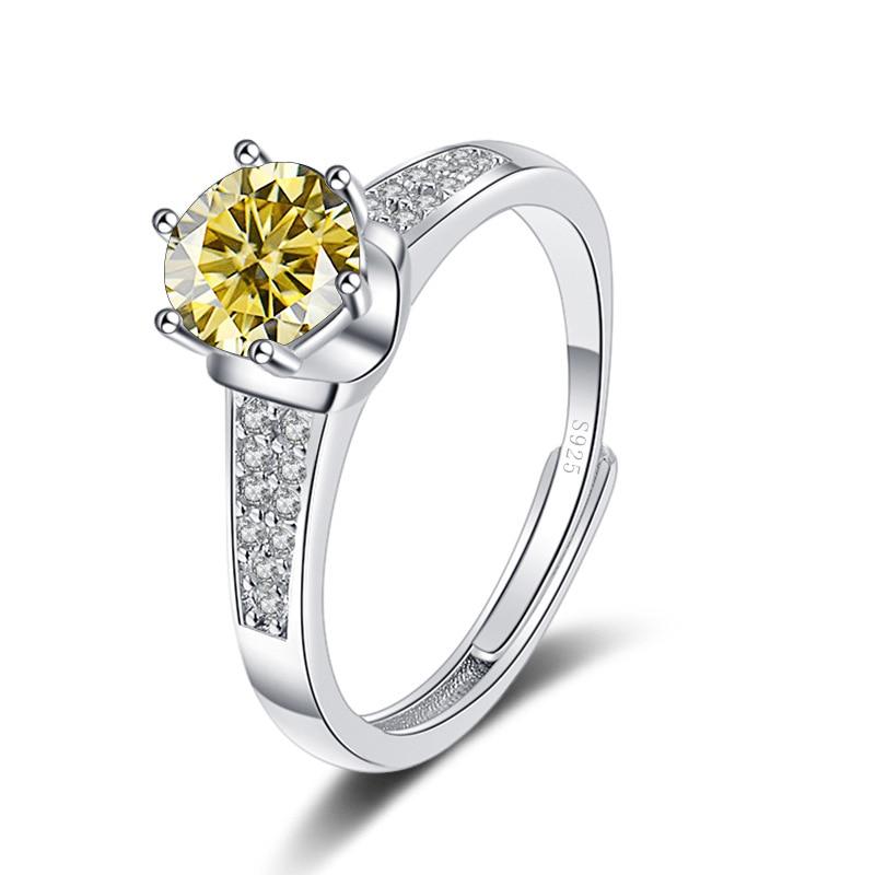 Bague Ringen Real 1ct Round VVS D Moissanite Diamond Ring For Women S925 Sterling Silver Jewelry Six Claw Opening Adjustable Rings