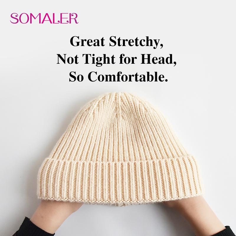 SOMALER Зимняя вязаная шерстяная шапка для девочек, женская модная пушистая теплая шапка-бини с манжетами, женская осенне-осенняя повседневная кепка