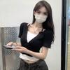 Women's Short Sleeved T-shirt Fake Two-piece Summer New Slim Fit Pure Desire Style Short Cropped Top