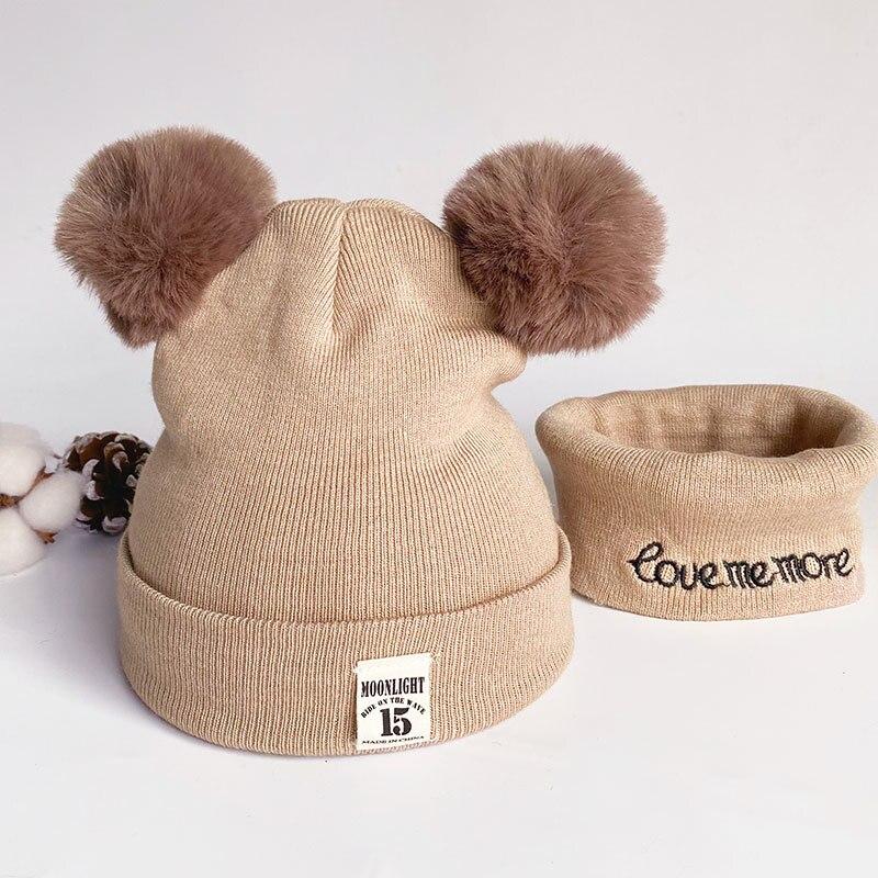 2PCS Baby Knitting Hat Cotton Ear Cap Boys Girls Winter Hat Scarf Set Toddler Boys Cap Scarf Infant Accessories