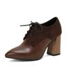 Fashion Women's Pump Shallow Brogue Shoes Vintage Chunky Heel Oxford Lace-Up Fashion Elegant Ladies High Heels White Black Brown Red