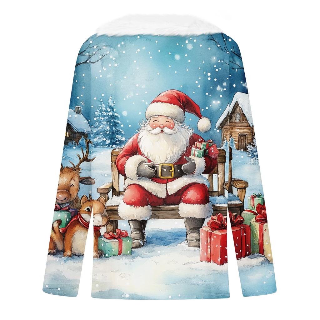 Женская мода с длинным рукавом и рождественским принтом, праздничный воротник, V-образный вырез