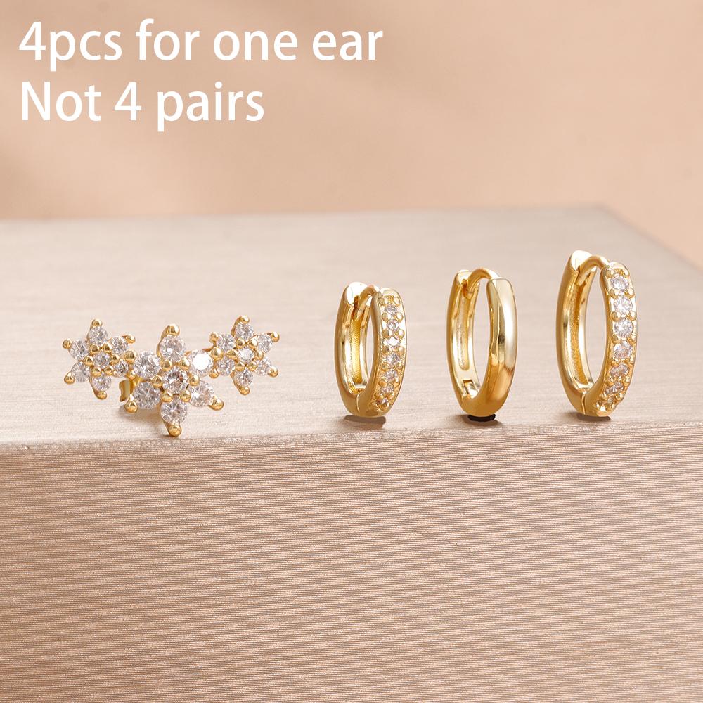 4PCS Fashion Star Moon Stainless Steel Zircon Stud Earrings Set For Women 114K Gold Plated Earring Classic Huggie Daily Jewelry