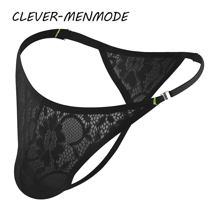 Мужские сексуальные кружевные стринги с боковой пряжкой, регулируемый ремень, стринги, нижнее белье, экзотические кружевные прозрачные трусики, мини-манкини для нижней части тела