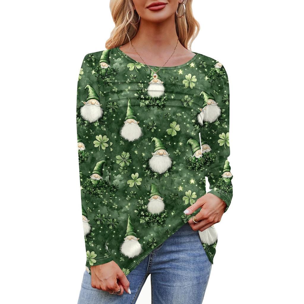 Женский свободный повседневный топ с круглым вырезом и длинными рукавами, модный топ