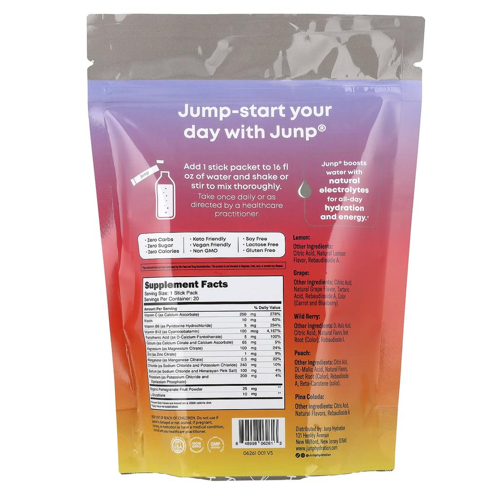 JUNP Hydration Electrolyte Powder Mix, Variety Pack, 20 Stick Packs, 75.6g (2.68oz)
