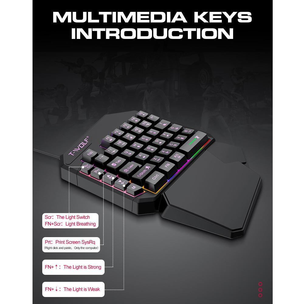 Игровая клавиатура Mini Usb для одной руки, ультратонкая проводная клавиатура с подсветкой для одной руки для ноутбука, настольного ПК, смартфона