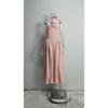 Women French Style Halter Neck Pleated Waist Cinching Long Dress