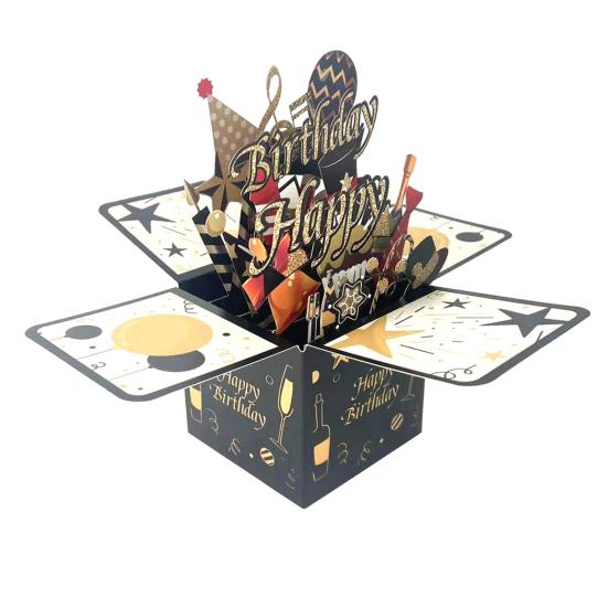 3D Birthday Card Pop-Up Happy Birthday Greeting Card Gift Box with Envelope Handmade Foldable Celebration Card for Family&Friend